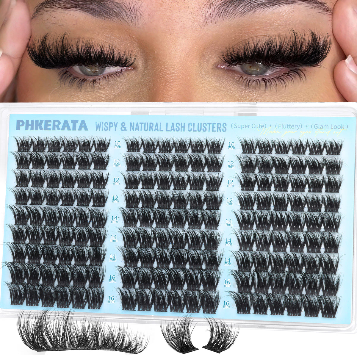 "Fluffy Lash Clusters Wispy Eyelash Clusters Natural C Curl Cluster Eyelash Extensions Volume Individual Lashes DIY Eyelash Extension with Soft Thin Band, 10-16mm"