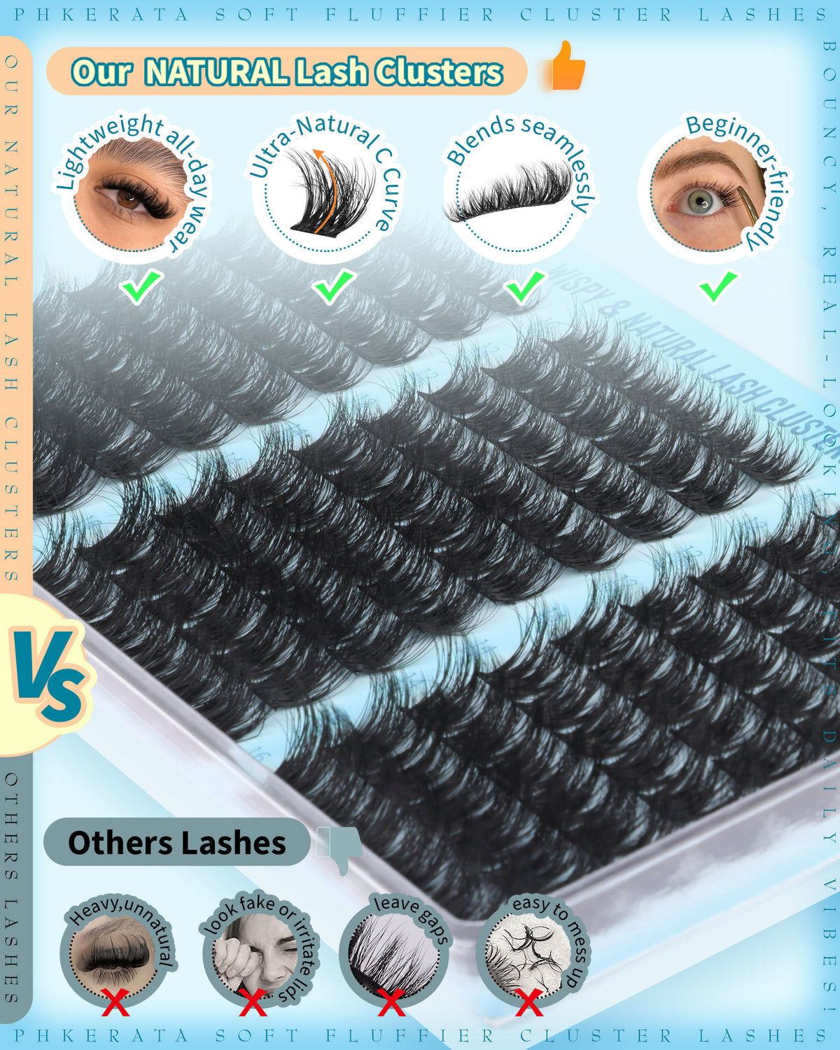 "Fluffy Lash Clusters Wispy Eyelash Clusters Natural C Curl Cluster Eyelash Extensions Volume Individual Lashes DIY Eyelash Extension with Soft Thin Band, 10-16mm"
