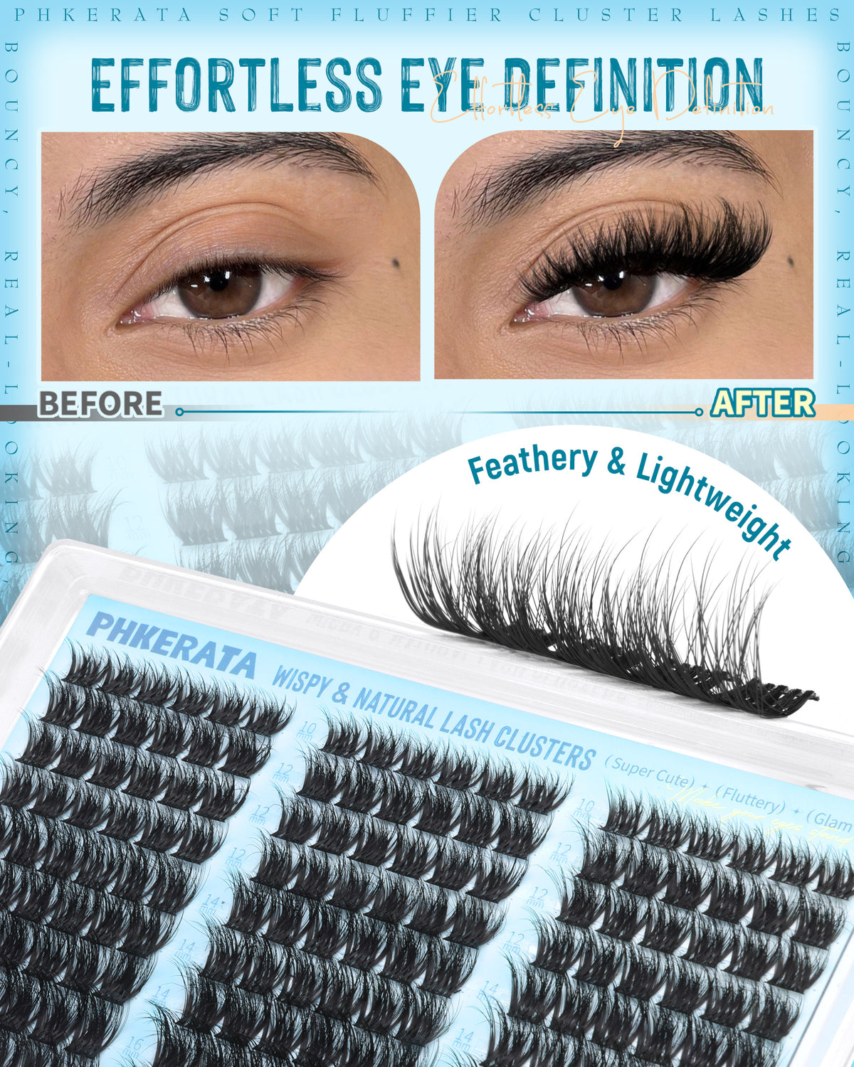 "Fluffy Lash Clusters Wispy Eyelash Clusters Natural C Curl Cluster Eyelash Extensions Volume Individual Lashes DIY Eyelash Extension with Soft Thin Band, 10-16mm"