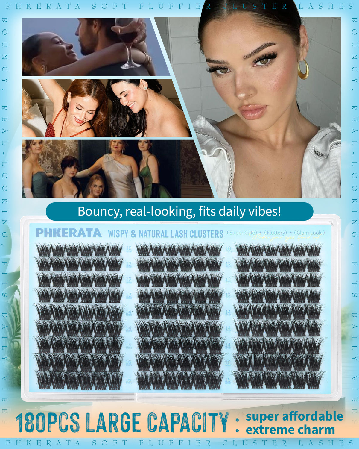 "Fluffy Lash Clusters Wispy Eyelash Clusters Natural C Curl Cluster Eyelash Extensions Volume Individual Lashes DIY Eyelash Extension with Soft Thin Band, 10-16mm"