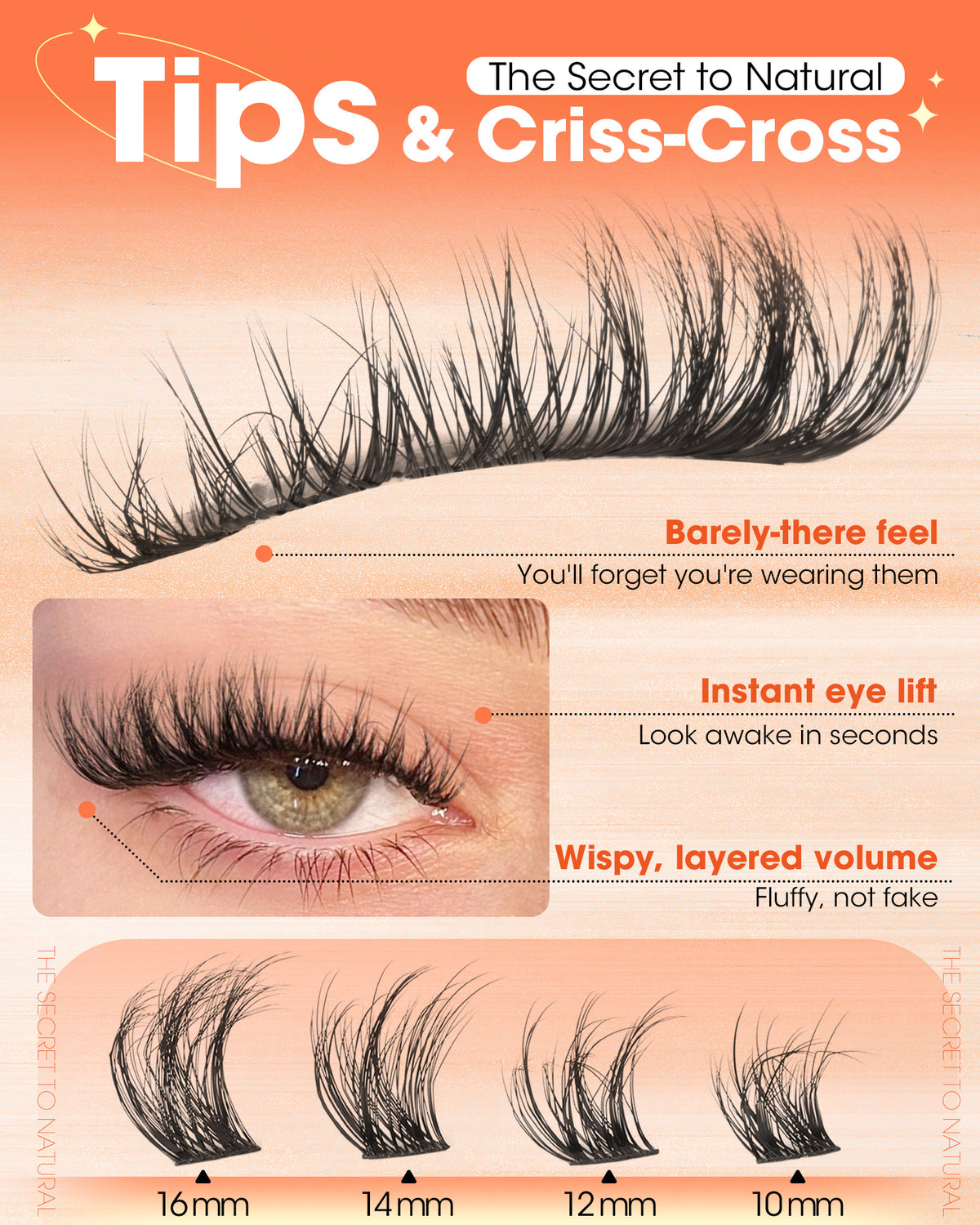 Wispy Lash Clusters Natural Fluffy Eyelash Clusters C Curl Cluster Eyelash Extensions Short 10-16mm Individual Lashes Spider Breeze Lash Extensions by Delyneph"
