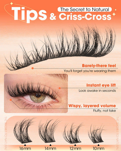 Wispy Lash Clusters Natural Fluffy Eyelash Clusters C Curl Cluster Eyelash Extensions Short 10-16mm Individual Lashes Spider Breeze Lash Extensions by Delyneph"