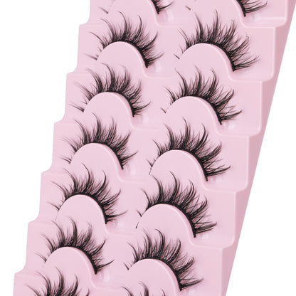 Manga Lashes Natural Look False Eyelashes Anime Lashes Mink Wispy Fluffy Spiky 3D Volume Eyelashes Pack Korean Japanese Asian Cosplay Fake Eyelashes Look Like Individual Cluster 7 Pairs