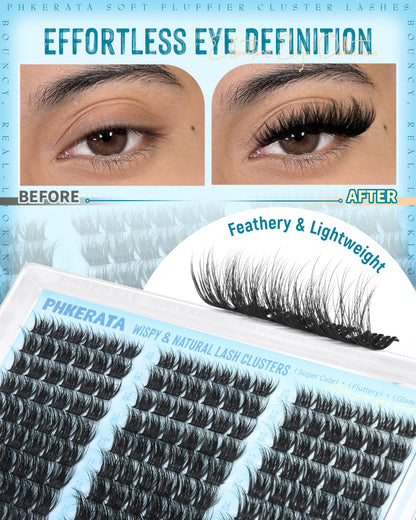 "Fluffy Lash Clusters Wispy Eyelash Clusters Natural C Curl Cluster Eyelash Extensions Volume Individual Lashes DIY Eyelash Extension with Soft Thin Band, 10-16mm"