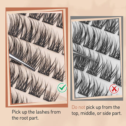 TOOCHUNAG Lash Clusters 8-16 Natural Eyelash Clusters 100pcs C-Curly Wispy Individual Lashes Left&amp;Right DIY Lash Extension Thin Band Cluster Eyelashes Extensions