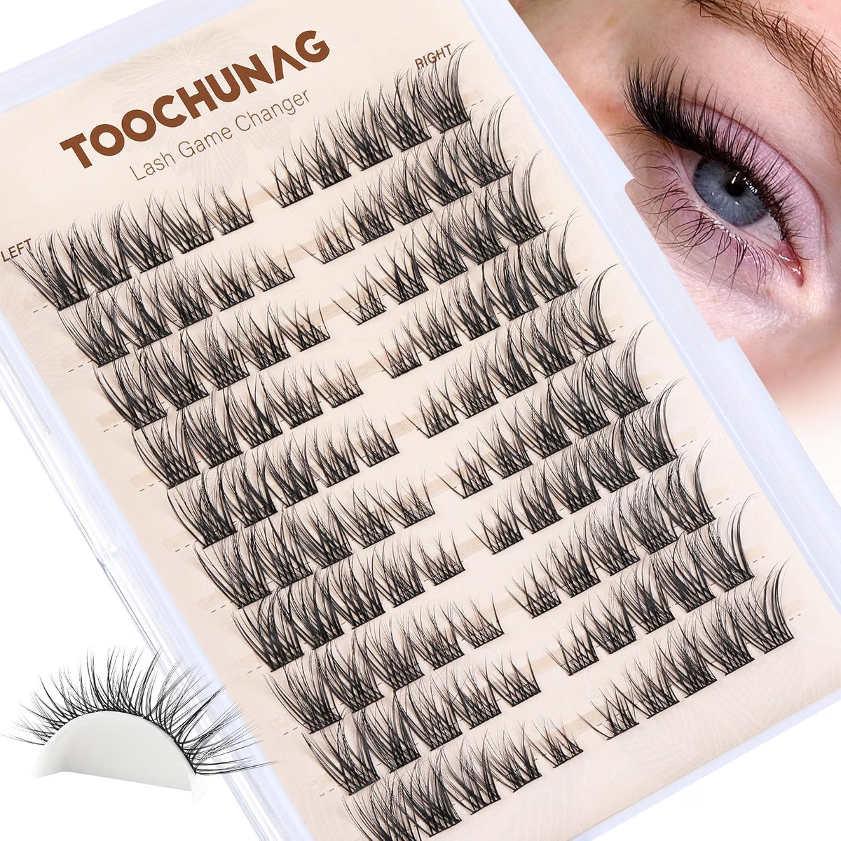 TOOCHUNAG Lash Clusters 8-16 Natural Eyelash Clusters 100pcs C-Curly Wispy Individual Lashes Left&amp;Right DIY Lash Extension Thin Band Cluster Eyelashes Extensions