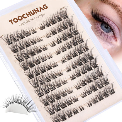 TOOCHUNAG Lash Clusters 8-16 Natural Eyelash Clusters 100pcs C-Curly Wispy Individual Lashes Left&amp;Right DIY Lash Extension Thin Band Cluster Eyelashes Extensions