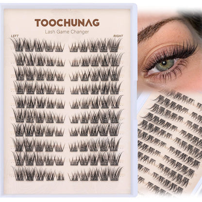 TOOCHUNAG Lash Clusters 8-16 Natural Eyelash Clusters 100pcs C-Curly Wispy Individual Lashes Left&amp;Right DIY Lash Extension Thin Band Cluster Eyelashes Extensions