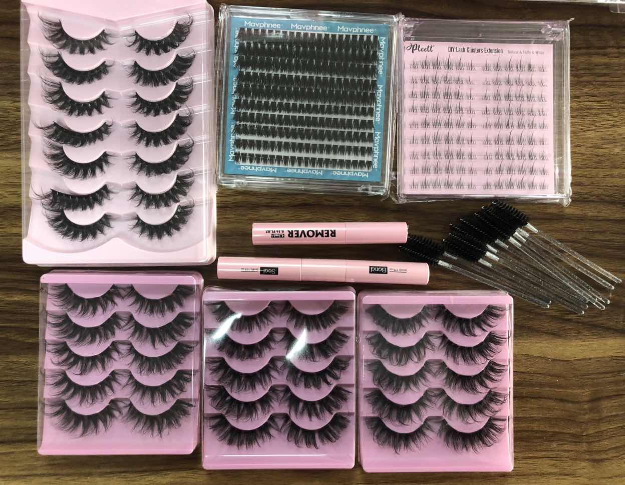 6 packs of lashes + 10 lash brushes + 1 bond &amp; seal + 1 remover