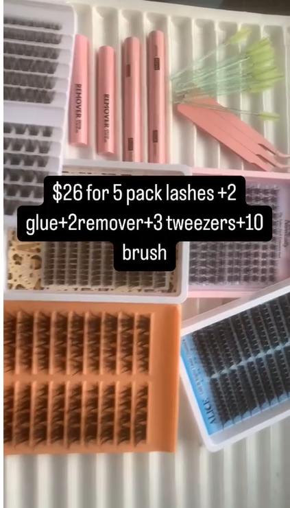 $26 for 10 bruse +3 tweezer+2 glue +2 remover +5 lashes