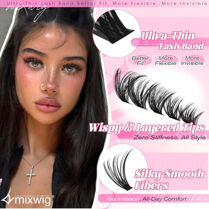 6 Styles Lash Clusters Kit 1596PCS Mega Lash Extension Kit Wispy Eyelash Clusters Volume Cluster Lashes with 2X Lash Bond and Seal Gift Packs 8-16MM D Curl Individual Lashes for Beginners