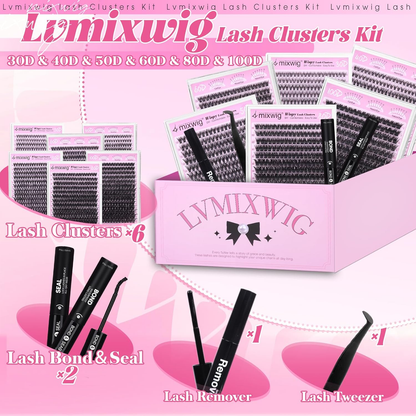 6 Styles Lash Clusters Kit 1596PCS Mega Lash Extension Kit Wispy Eyelash Clusters Volume Cluster Lashes with 2X Lash Bond and Seal Gift Packs 8-16MM D Curl Individual Lashes for Beginners