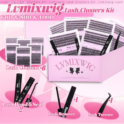 6 Box Lash Clusters Kit 30D+40D+50D Lash Extension Kit 1680PCS Eyelash Clusters with 2X Lash Bond and Seal Wispy Cluster Lashes Gift Packs Natural Lash Extensions 8-16MM Individual Lashes